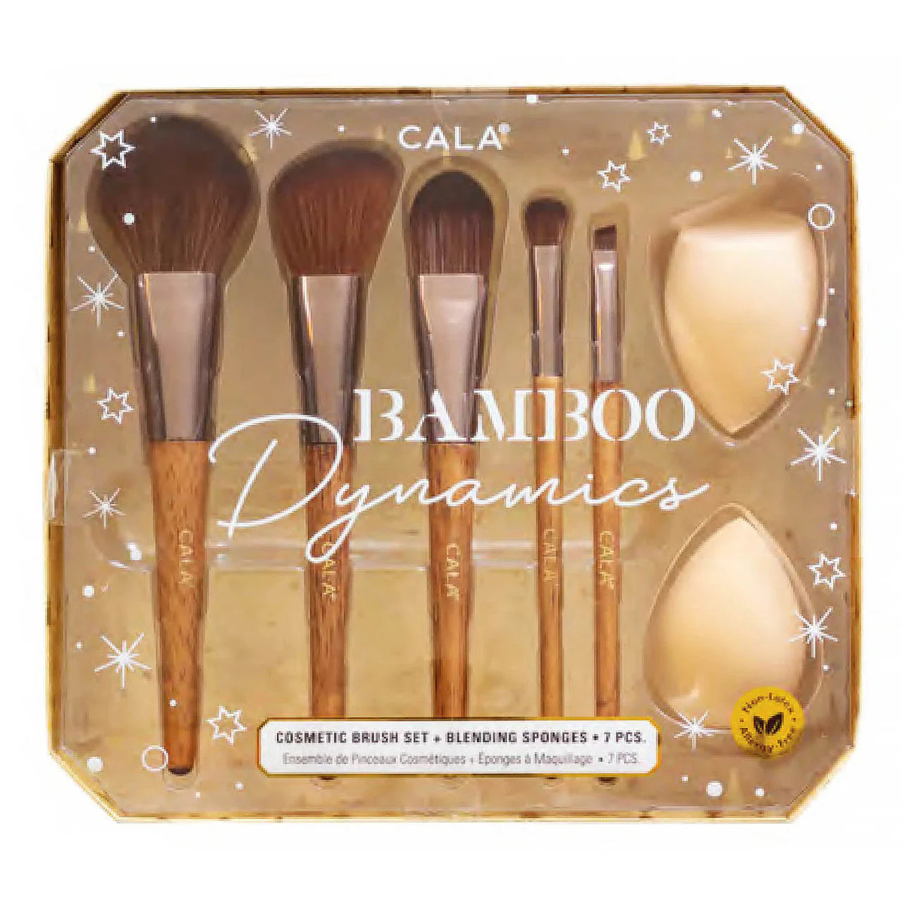 Bamboo Cosmetic Brush Set + Blending Sponges Cala
