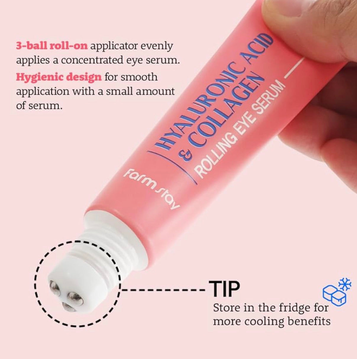 Farmstay Hyaluronic Acid Roll-on Eye Serum with 2% Niacinamide & Collagen – Hydrating Korean Eye Roller for Dark Circles, Puffy Eyes & Wrinkles