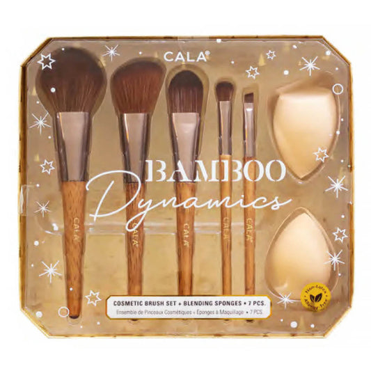 Bamboo Cosmetic Brush Set + Blending Sponges Cala