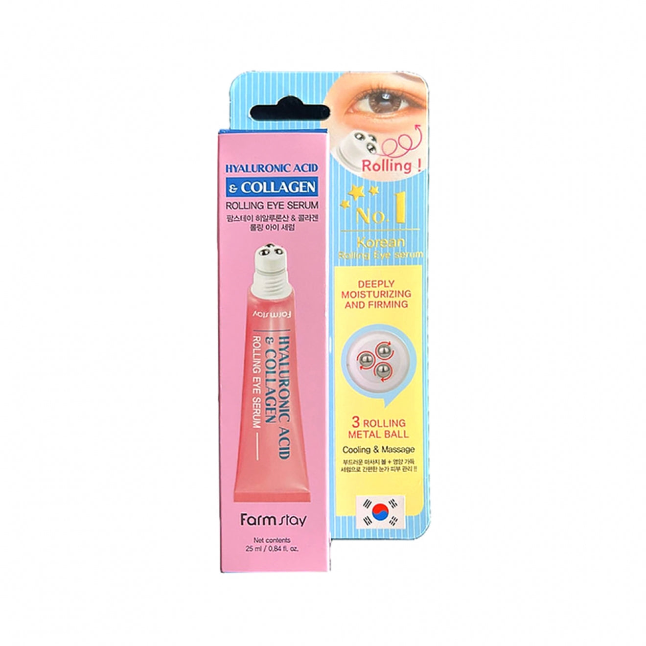 Farmstay Hyaluronic Acid Roll-on Eye Serum with 2% Niacinamide & Collagen – Hydrating Korean Eye Roller for Dark Circles, Puffy Eyes & Wrinkles