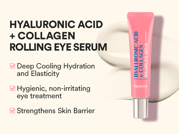Farmstay Hyaluronic Acid Roll-on Eye Serum with 2% Niacinamide & Collagen – Hydrating Korean Eye Roller for Dark Circles, Puffy Eyes & Wrinkles
