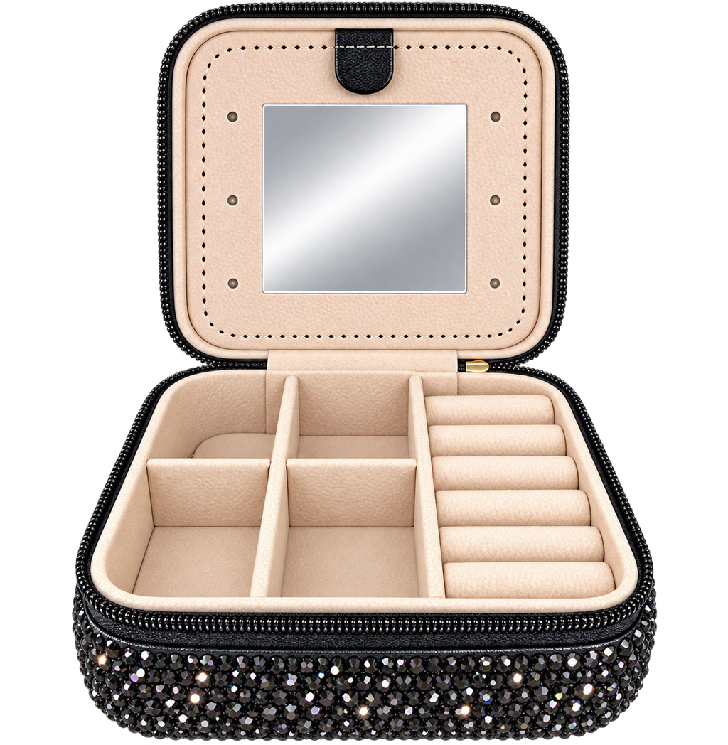 Rhinestone jewelry Organizer box - negro