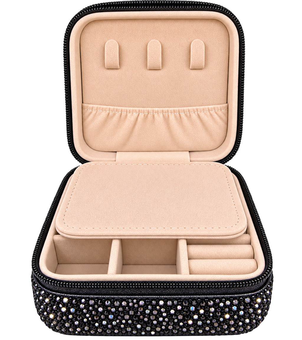 Rhinestone jewelry Organizer box - negro