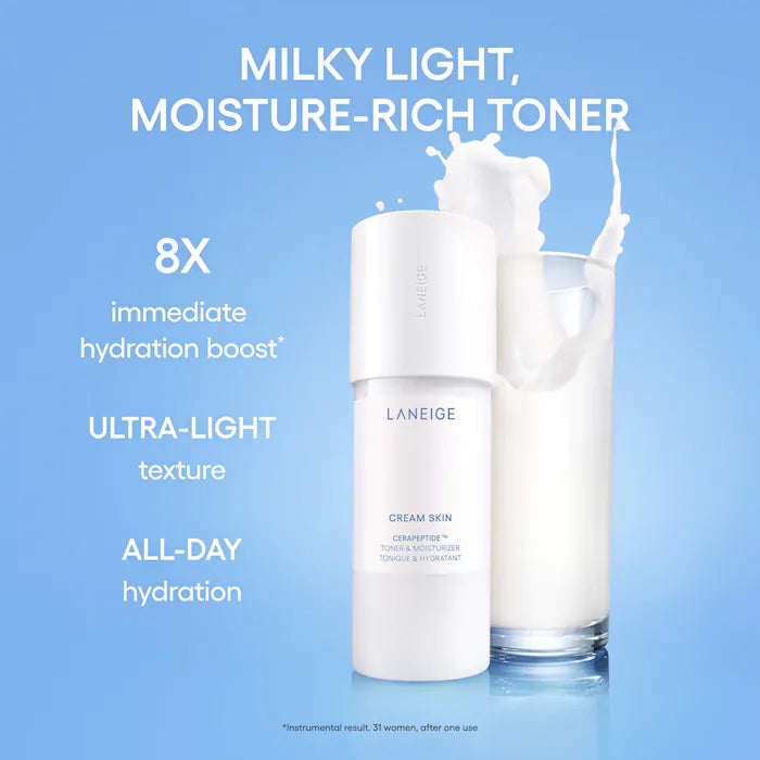 LANEIGE 
Mini Cream Skin Milky Toner with Ceramides & Peptides for Nourishing Hydration 50ml