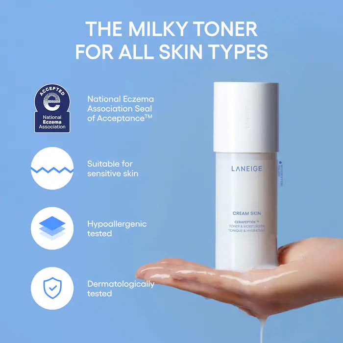 LANEIGE 
Mini Cream Skin Milky Toner with Ceramides & Peptides for Nourishing Hydration 50ml